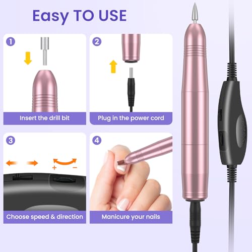 Electric Nail Files, Professional Nail Drill for Acrylic Nails Gel, Electric Nail Drill 20000 RPM, Adjustable Speed E File for Nails, Electric Manicure Pedicure Kit Gifts for Beginner Girl Women Mum