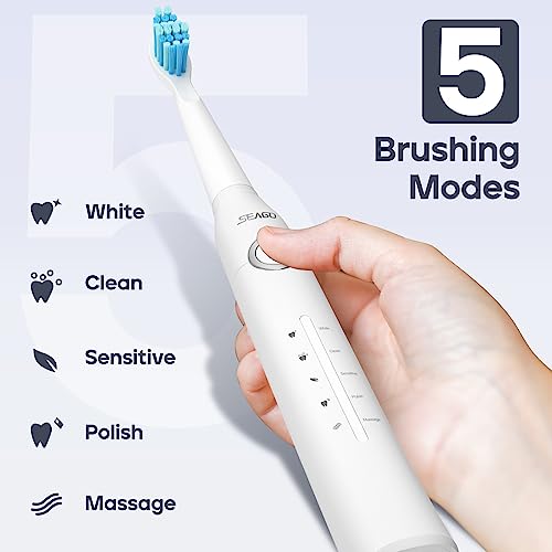 Electric Toothbrush, Rechargeable Power Toothbrush with 8 Brush Heads, Sonic Toothbrushes 40,000 VPM, 5 Cleaning Modes with Teeth Whitening, Gift for Family, Black