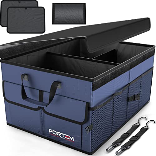 FORTEM Car Boot Organiser, Car Storage Organiser, Car Accessories, Collapsible Multi Compartment Car Organiser, Car Boot Tidy, Non Slip Bottom, Adjustable Securing Straps (Black,Standard)