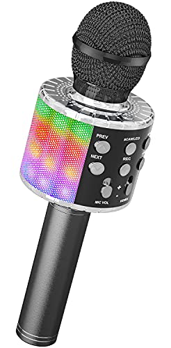 Ankuka Karaoke Wireless Microphone, 4 in 1 Handheld Bluetooth Speaker Machine Dancing LED Lights, Home KTV Player Compatible with Android & iOS Devices, Black