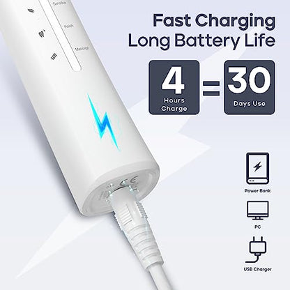 Electric Toothbrush with 8 Brush Heads – 40,000 VPM Sonic Power, Rechargeable, 5 Cleaning Modes, Teeth Whitening Gift Set (Black)