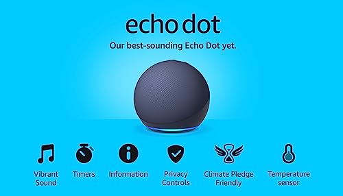 Echo Dot (5th generation, 2022 release) | Big vibrant sound Wi-Fi and Bluetooth smart speaker with Alexa | Deep Sea Blue