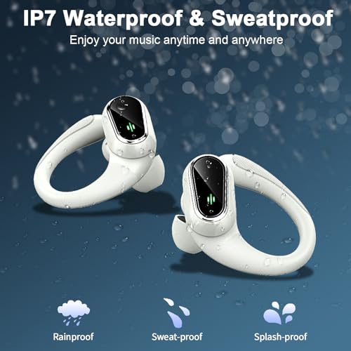 Wireless Earbuds, Wireless Headphones Stereo Noise Cancelling Earbuds with Mic, 50H Bluetooth 5.3 Headphones Dual LED Display, Sport Ear Buds with EarHooks, IP7 Waterproof Wireless Earphones Running