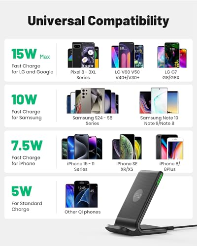 INIU Wireless Charger, 15W Fast Wireless Charging Stand Qi Certified Sleep-friendly Adaptive Light & Dual Charging Modes for iPhone 15 14 13 12 11 Pro Max XR Plus Samsung S23 S22 Google Pixel LG etc
