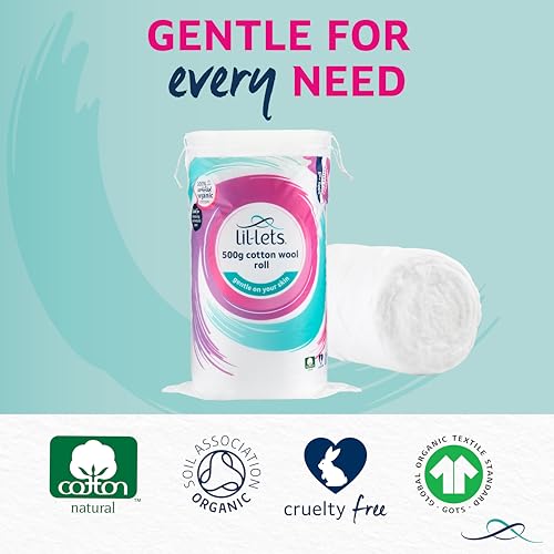 Lil-Lets Cotton Wool Round Pads, 100 Count, Certified Organic, 100% Pure Cotton Wool, Soft and Absorbent, Gentle on Skin, Dermatologically Tested