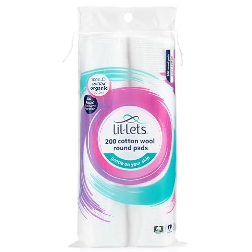 Lil-Lets Cotton Wool Round Pads, 100 Count, Certified Organic, 100% Pure Cotton Wool, Soft and Absorbent, Gentle on Skin, Dermatologically Tested