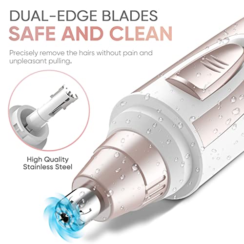 Ear and Nose Hair Trimmer Clipper, 2024 Professional Painless Eyebrow & Facial Hair Trimmer for Men Women, Battery-Operated Trimmer with IPX7 Waterproof, Dual Edge Blades for Easy Cleansing