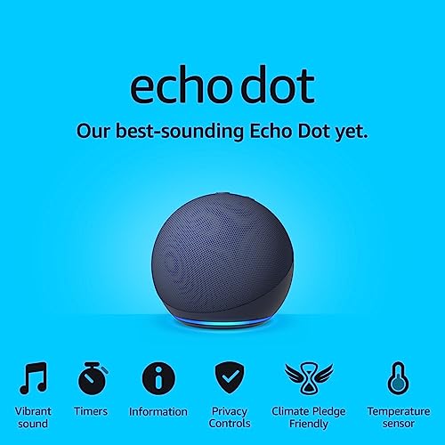 Echo Dot (5th generation, 2022 release) | Big vibrant sound Wi-Fi and Bluetooth smart speaker with Alexa | Deep Sea Blue