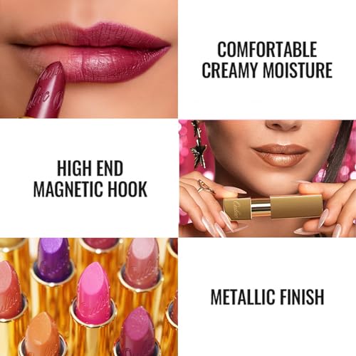 OULAC Metallic Shine Glitter Lipstick, Nude High Impact Lipcolor, Lightweight Soft and Ultra Hydrating, Long Lasting, Vegan & Cruelty-Free, Full-Coverage Lip Color 4.3 g/0.15 Sahara Gold(10)