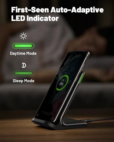 INIU Wireless Charger, 15W Fast Wireless Charging Stand Qi Certified Sleep-friendly Adaptive Light & Dual Charging Modes for iPhone 15 14 13 12 11 Pro Max XR Plus Samsung S23 S22 Google Pixel LG etc