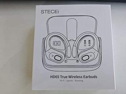 STECEi Wireless Earbuds – 75H Bluetooth 5.4 Earphones with ENC Noise Cancelling Mics, HiFi Stereo Sound, Earhooks, IP7 Waterproof for Running, Gym & Sports (Black)