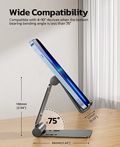 NULAXY Phone Stand, Fully Foldable Angle Height Adjustable Mobile Phone Holder Stand Dock Aluminum Desk Compatible with iPhone 15 14 13 12 11 Pro Max XR X 8, HUAWEI, Galaxy, All Phones - Black