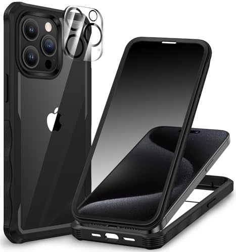 CENHUFO Compatible with iPhone 15 Pro Max Case Built-in Privacy Screen Protector with Camera Lens Protector, Full Body Privacy Case for iPhone 15 Pro Max Case with Anti Spy Screen -Black