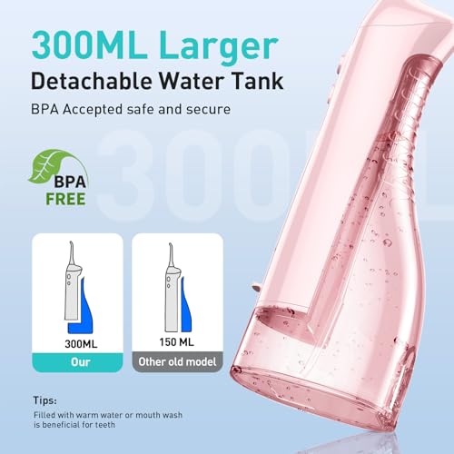 Water Dental Flosser for Teeth Cordless: COSLUS Portable Oral Irrigator 300ML 5 Jet Tips Rechargeable Tooth Flosser Teeth Braces Pick IPX7 Waterproof Irrigation Cleaner for Travel Home