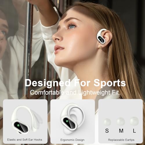 Wireless Earbuds, Wireless Headphones Stereo Noise Cancelling Earbuds with Mic, 50H Bluetooth 5.3 Headphones Dual LED Display, Sport Ear Buds with EarHooks, IP7 Waterproof Wireless Earphones Running