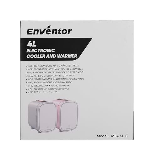 Enventor 4L Mini Fridge – LED Mirror Skincare Cooler & Warmer, AC/DC, Portable Cosmetic Fridge for Home, Car & Travel (Pink)