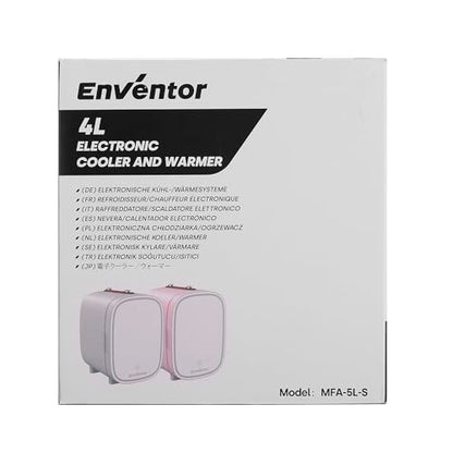 Enventor 4L Mini Fridge – LED Mirror Skincare Cooler & Warmer, AC/DC, Portable Cosmetic Fridge for Home, Car & Travel (Pink)