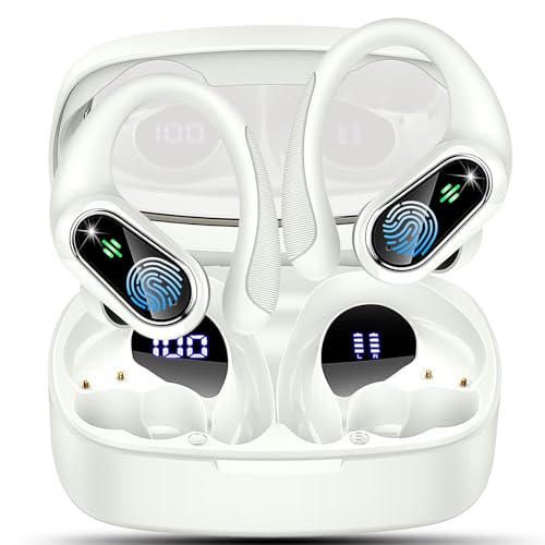 Wireless Earbuds, Wireless Headphones Stereo Noise Cancelling Earbuds with Mic, 50H Bluetooth 5.3 Headphones Dual LED Display, Sport Ear Buds with EarHooks, IP7 Waterproof Wireless Earphones Running