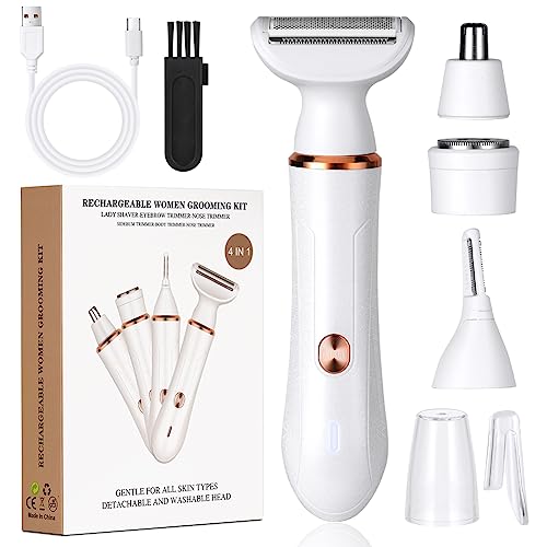 ACWOO Cordless 4 in 1 Electric Lady Shaver for Women, Rechargeable Painless Razor Bikini Trimmer Wet and Dry Hair Removal for Face Legs Underarm Nose and Eyebrow