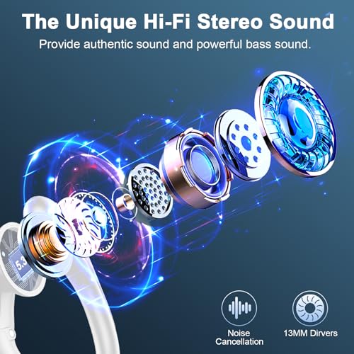 Wireless Earbuds, Wireless Headphones Stereo Noise Cancelling Earbuds with Mic, 50H Bluetooth 5.3 Headphones Dual LED Display, Sport Ear Buds with EarHooks, IP7 Waterproof Wireless Earphones Running