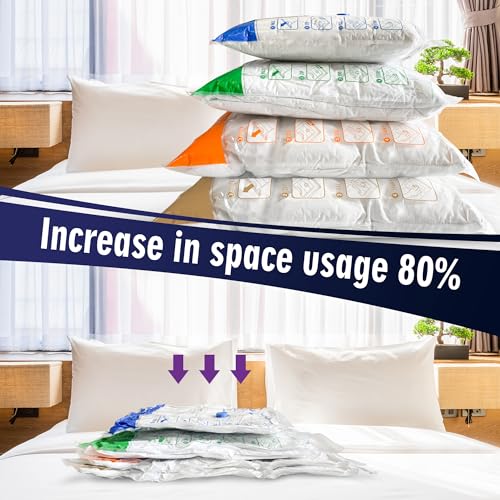 Storage Master Space Saver Bags for Travel and Home Reusable Vacuum Storage Bags Save 80% More Storage Space Work with Vacuum Cleaner (9 Combo, No Pump Included)