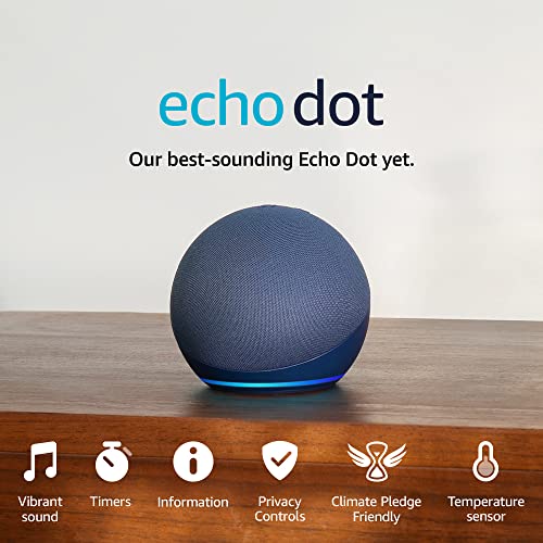 Echo Dot (5th generation, 2022 release) | Big vibrant sound Wi-Fi and Bluetooth smart speaker with Alexa | Deep Sea Blue