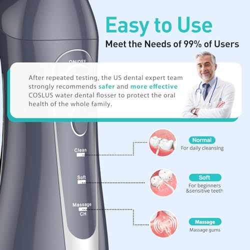 Water Dental Flosser for Teeth Cordless: COSLUS Portable Oral Irrigator 300ML 5 Jet Tips Rechargeable Tooth Flosser Teeth Braces Pick IPX7 Waterproof Irrigation Cleaner for Travel Home