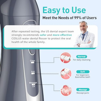 COSLUS Cordless Water Dental Flosser – Portable Rechargeable Oral Irrigator, Waterproof Teeth Cleaner for Braces, Travel & Home