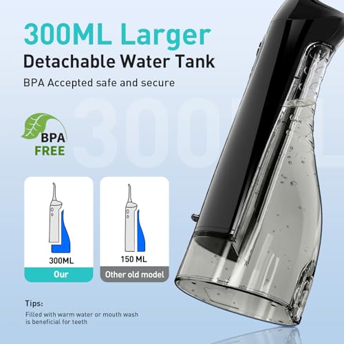 Water Dental Flosser for Teeth Cordless: COSLUS Portable Oral Irrigator 300ML 5 Jet Tips Rechargeable Tooth Flosser Teeth Braces Pick IPX7 Waterproof Irrigation Cleaner for Travel Home