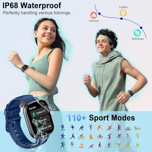 Smart Watch for Men Women Answer/Make Calls, 1.91" Fitness Watch with Heart Rate Sleep Monitor, Step Counter Fitness Tracker, 110+ Sports Activity Trackers IP68 Waterproof Smartwatches for Android IOS