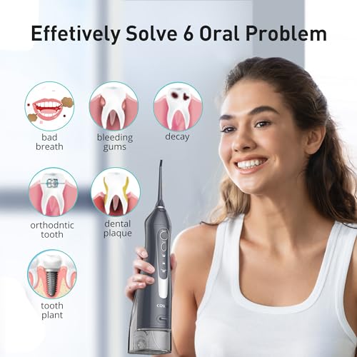 Water Dental Flosser for Teeth Cordless: COSLUS Portable Oral Irrigator 300ML 5 Jet Tips Rechargeable Tooth Flosser Teeth Braces Pick IPX7 Waterproof Irrigation Cleaner for Travel Home