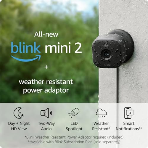 All-New Blink Mini 2 – Plug-in smart security camera, HD night view in colour, built-in spotlight, two-way audio, motion detection, works with Alexa (Black)