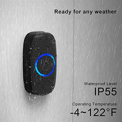 SECRUI Wireless Doorbell – Plug-in, Waterproof, Battery-Operated with 1000ft Range, 58 Chimes & 5 Volume Levels, LED Light, Easy Install (Black)