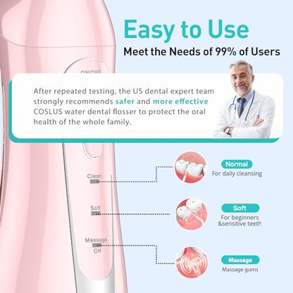 COSLUS Cordless Water Dental Flosser – Portable Rechargeable Oral Irrigator, Waterproof Teeth Cleaner for Braces, Travel & Home