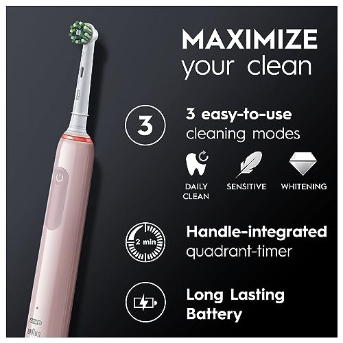 Oral-B Pro 3 Electric Toothbrush For Adults, 1 Cross Action Toothbrush Head & Travel Case, 3 Modes with Teeth Whitening, 2 Pin EU Plug, 3500, Black, Oral B (Packaging may vary)