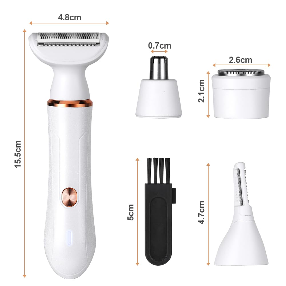 ACWOO Cordless 4 in 1 Electric Lady Shaver for Women, Rechargeable Painless Razor Bikini Trimmer Wet and Dry Hair Removal for Face Legs Underarm Nose and Eyebrow