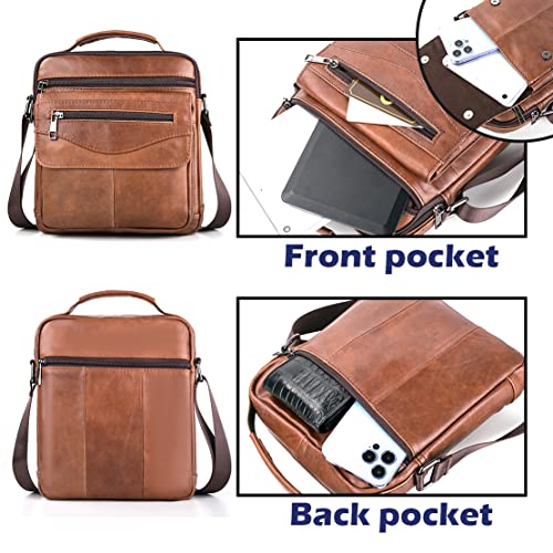 SPAHER Men Leather Handbags Shoulder Bags Messenger Business Bag Crossbody Satchel Sling Waterproof Travel Bag Daily Man Bag Gift with Adjustable Shoulder Strap for Ipad 9.7 Inch