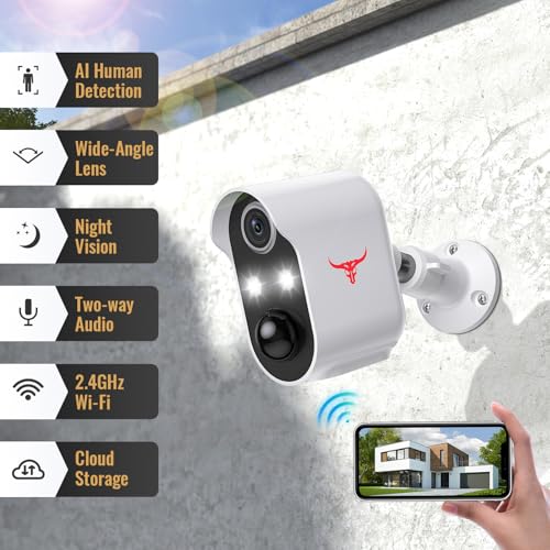 Aiwit 1080p Wireless Security Camera, Indoor/Outdoor Surveillance Bullet Cam, Live View, AI Human Detection, Night Vision, 2-Way Audio, IP65 Waterproof, Cloud Storage (4 Spotlights)