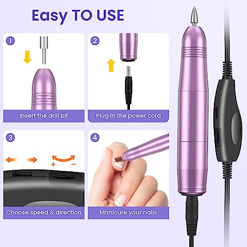 Electric Nail Files, Professional Nail Drill for Acrylic Nails Gel, Electric Nail Drill 20000 RPM, Adjustable Speed E File for Nails, Electric Manicure Pedicure Kit Gifts for Beginner Girl Women Mum