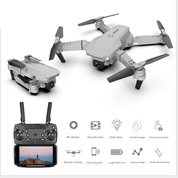 E88 Pro GPS Drone for Adults – 1080P Dual Camera, Foldable RC Quadcopter with Live Video, 2 Extra Batteries (Grey)