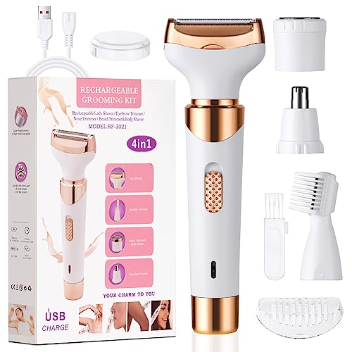 ACWOO Cordless 4 in 1 Electric Lady Shaver for Women, Rechargeable Painless Razor Bikini Trimmer Wet and Dry Hair Removal for Face Legs Underarm Nose and Eyebrow