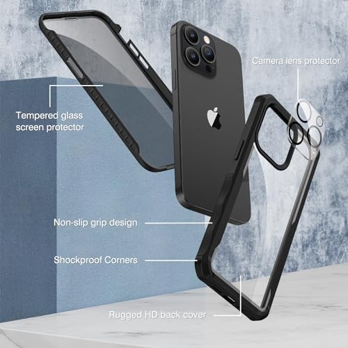 CENHUFO Compatible with iPhone 15 Pro Max Case Built-in Privacy Screen Protector with Camera Lens Protector, Full Body Privacy Case for iPhone 15 Pro Max Case with Anti Spy Screen -Black