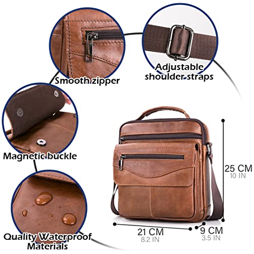 SPAHER Men Leather Handbags Shoulder Bags Messenger Business Bag Crossbody Satchel Sling Waterproof Travel Bag Daily Man Bag Gift with Adjustable Shoulder Strap for Ipad 9.7 Inch