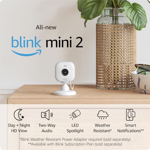 All-New Blink Mini 2 – Plug-in smart security camera, HD night view in colour, built-in spotlight, two-way audio, motion detection, works with Alexa (Black)