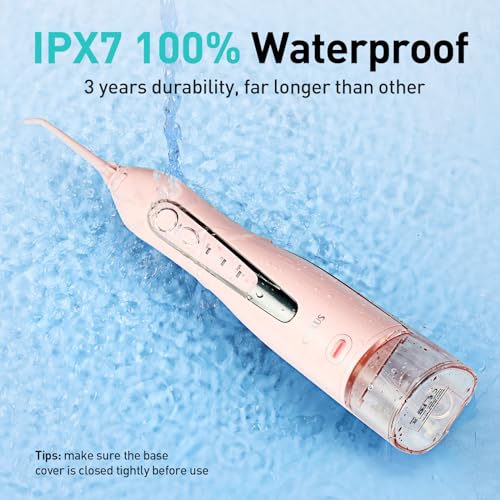 Water Dental Flosser for Teeth Cordless: COSLUS Portable Oral Irrigator 300ML 5 Jet Tips Rechargeable Tooth Flosser Teeth Braces Pick IPX7 Waterproof Irrigation Cleaner for Travel Home