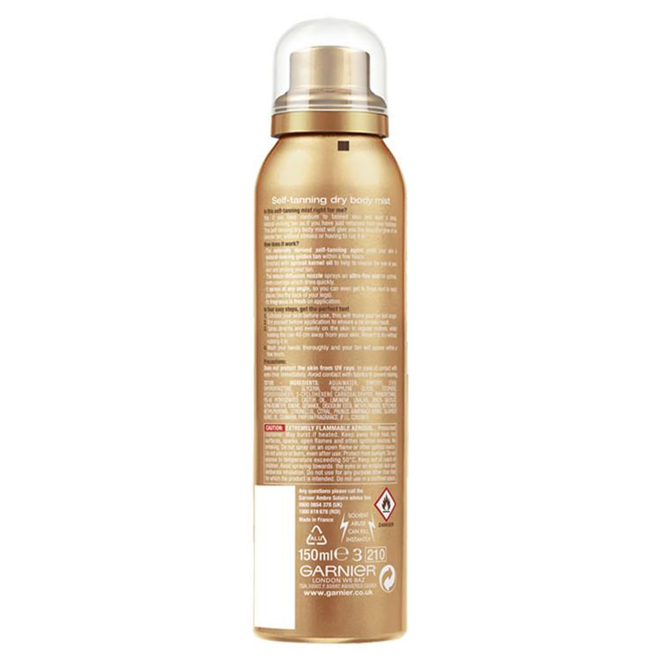 Garnier Ambre Solaire Natural Bronzer Quick Drying Body Self Tan Mist, Medium, Intense & Streak Free Fake Tan, Lasts Up to 1 week, Approved by Curelty Free International, Vegan Formula, 150ml