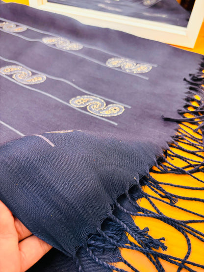 Royal Blue Mixed Cotton Hijab with Golden Print Regal,Comfortable & Timeless 1 PC