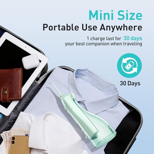 Water Dental Flosser for Teeth Cordless: COSLUS Portable Oral Irrigator 300ML 5 Jet Tips Rechargeable Tooth Flosser Teeth Braces Pick IPX7 Waterproof Irrigation Cleaner for Travel Home