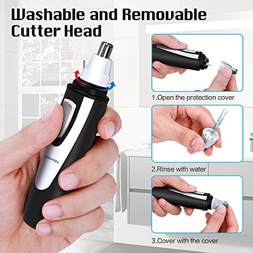 Ear and Nose Hair Trimmer Clipper, 2024 Professional Painless Eyebrow & Facial Hair Trimmer for Men Women, Battery-Operated Trimmer with IPX7 Waterproof, Dual Edge Blades for Easy Cleansing