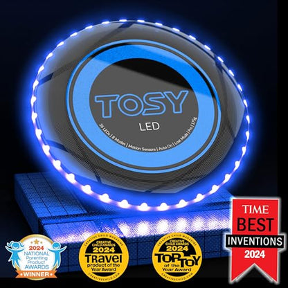 TOSY Flying Disc - 16 Million Color RGB LEDs, Extremely Bright, Smart Modes, Auto Light Up, Rechargeable, Waterproof, Birthday, Camping Gift, 175g Frisbee